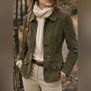 Eddie Bauer Seattle Suede Olive Green Leather Blazer Jacket – Small